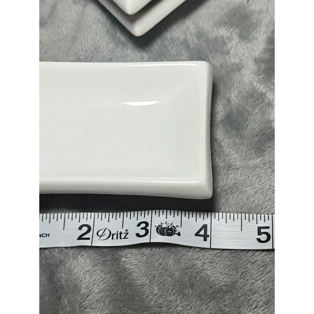 Pier 1 White Ceramic Square Appetizer Plates‎ Set 6 Modern Minimalist 4in